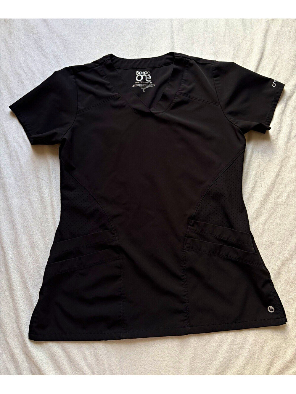 Barco One Women’s Black Solid V-Neck Short Sleeve Scrub Top, Size S